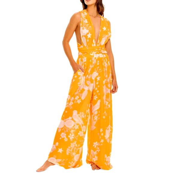 Agua Bendita NEW Florence Vita Printed Multiway Jumpsuit Sz L V Neck Sleeveless - Picture 1 of 11